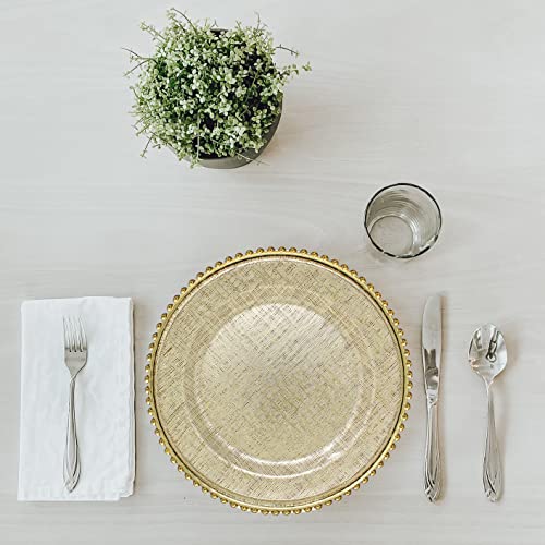 Ms Lovely Cross-Stitch Pattern Glass Charger 13 Inch Dinner Plate With Beaded Rim - Set Of 4 - Gold #TOP3