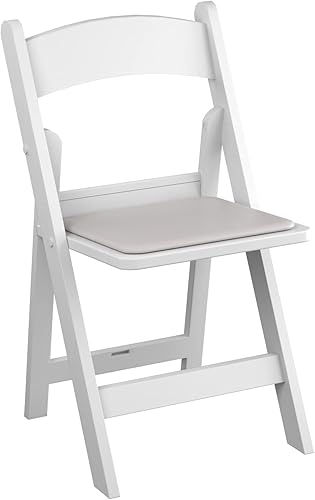 Krollen Industrial Juego de 4 sillas plegables de resina blanca con asiento de vinilo