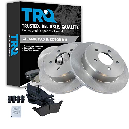 Image of TRQ Rear Brake Pad and Rotor Set Ceramic Solid Rotors Compatible with 2001-2007 Chrysler Town and Country 2001-2007 Dodge Caravan 2001-2007 Grand Caravan