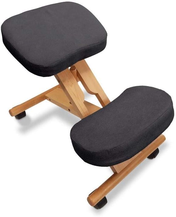Ergonomic Kneeling Chair-Premium Artisan Design Variable Angle for Improved Back and Posture Support - Solid Wood with Breathable Fabric (Black) Home, Work, Office Posture Chair