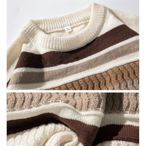 Men's Vintage Sweater Oversized Cable Knit Crewneck Sweaters Casual Long Sleeve Striped Pullovers4