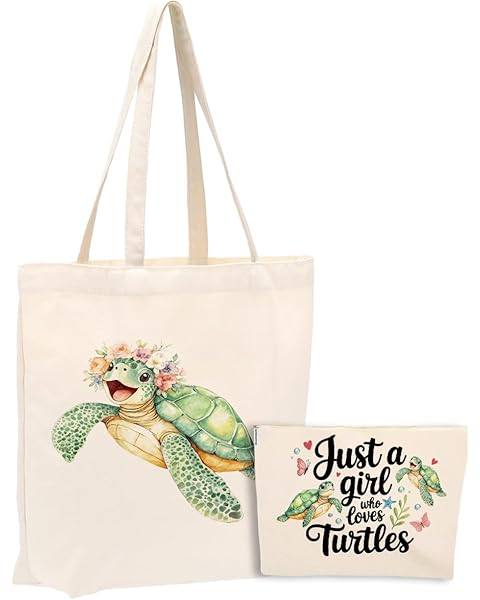 A Girl Loves Turtles Sea Turtle Gifts Funny Turtle Stuff Accessories Canvas Tote Bag Makeup Cosmetic Bag Beach Bags for Women Coworker Birthday Weekender Shopping Friendship Graduation Christmas
