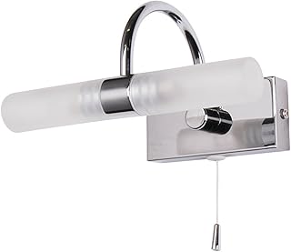 Litecraft Crista Twin Light Modern Style Bathroom Wall Light with Pull Cord Switch Home Lighting (Chrome)