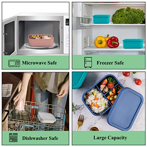 3 Compartment Silicone Bento Lunch Box For Adult Kids, 3 Compartment Food Container Leak-Proof Bpa-Free Food Lunch Storage Boxes, Microwave,Dishwasher Safe,Lunch, Snack And Sandwich Food Container #TOP5