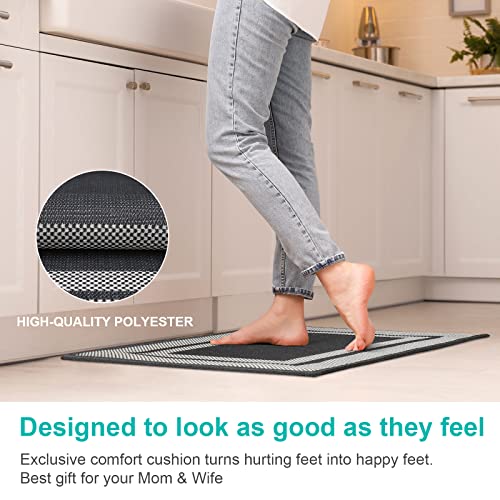 Mixxar Washable Kitchen Rugs, Non-Skid Rubber Backing Kitchen Anti Fatigue Mat Runner,Durable Under Sink Mat,Welcome Mats Outdoor Indoor(Black, 32"X20"+48"X20") #TOP4