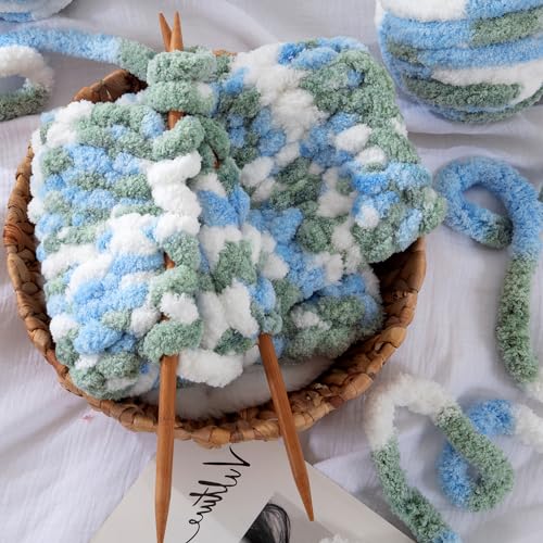 Image of MABOZOO Tie Dye Chunky Yarn for Crocheting 8 Pack,Blue Fluffy Jumbo Chenille Yarn,Soft Plush Yarn Bulky,Giant Thick Fuzzy Yarn for Hand Knitting or Arm Knitting (31.7 yds,8 oz Each Skein)