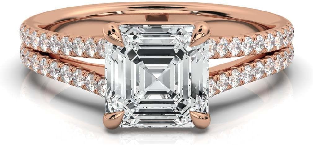 1-5 Ct Asscher Cut Moissanite Engagement Ring For Women Colorless VVS1 10K 14K 18K Solid Gold & 925 Sterling Silver Ohana Split Shank Ring Christmas Gift For Her