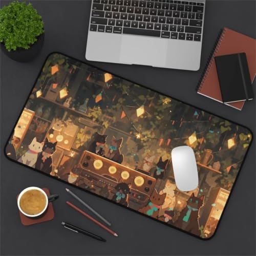Alfombrilla gaming XXL para portátil con base de goma y diseño original Café Cat