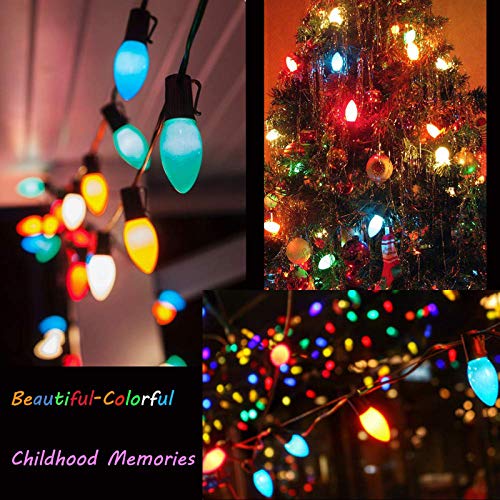 Image of C7 Multicolor Christmas Lights Outdoor, 25Ft Incandescent Christmas Outdoor String Lights with 27 Multicolor Ceramic Bulbs Vintage Christmas Lights for Roofline Patio Xmas Tree Party Garden Decoration