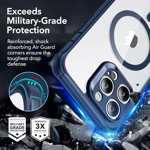 Image of ESR for iPhone 14 Pro Max Case, Compatible with MagSafe, Full-Body Military-Grade Drop Proof Case for iPhone 14 Pro Max with Built-in 9H+ Tempered Glass Screen Protector, Clear Blue