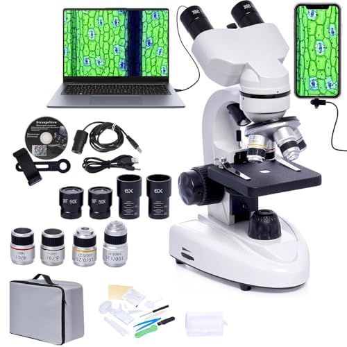 Image of SELFIE CAT Laboratory Binocular Microscopes for Adult, 200X-5,000X Compound Biological Compound Microscope with 6X Multiplier, Electronic Eyepieces & Phone Adapter for Students, Adults, Beginners