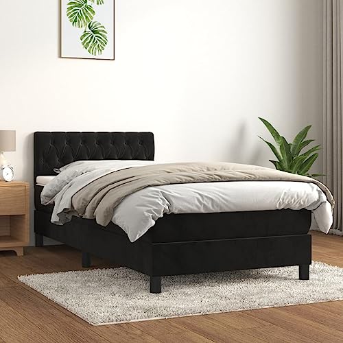 HUAKEHOM Boxspringbett mit Matratze Doppelbett Polsterbett Bett Hotelbett Bettrahmen Lattenrost Schlafzimmerbett Schwarz 100x200 cm Samt HUAKEHOM Boxspringbett mit Matratze Doppelbett Polsterbett Bett Hotelbett Bettrahmen Lattenrost Schlafzimmerbett Schwarz 100x200 cm Samt