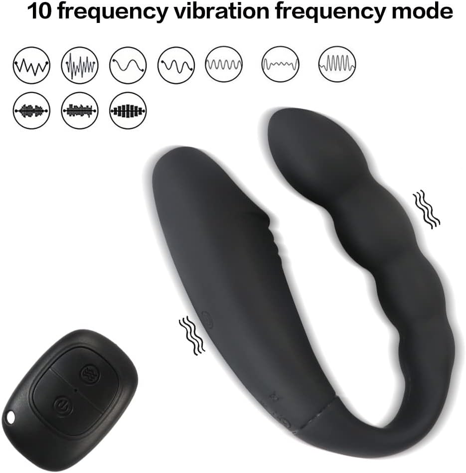 Double-Head Vibrator Clitoral Stimulator with 10 Vibration Modes, Vibrating Double-Ended Anal Bead Butt Plug,G-spot Anus-Vaginal Stimulation Sex Toys for Women Men Couples Pleasure, Black