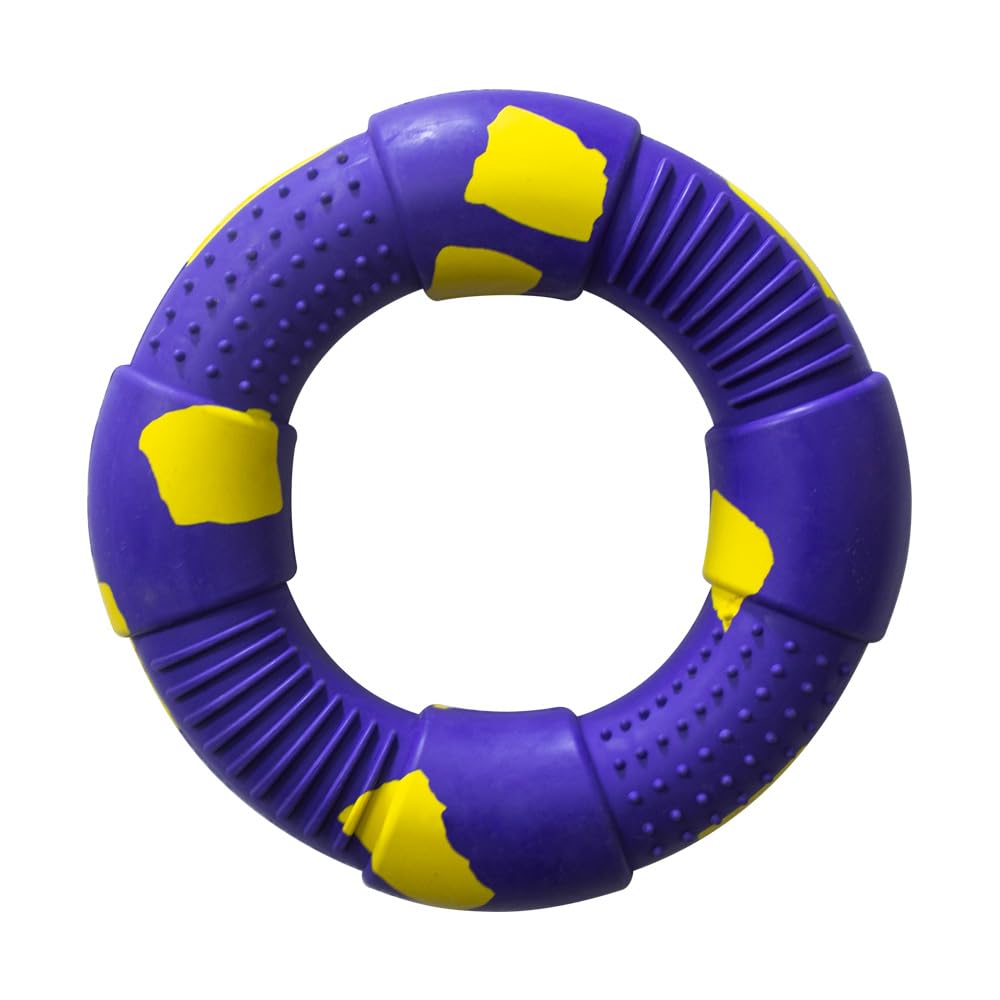 DUR Large Ring Dog Tug Toy, Purple/Yellow, Blackberry Scent, Durable Recycled Rubber