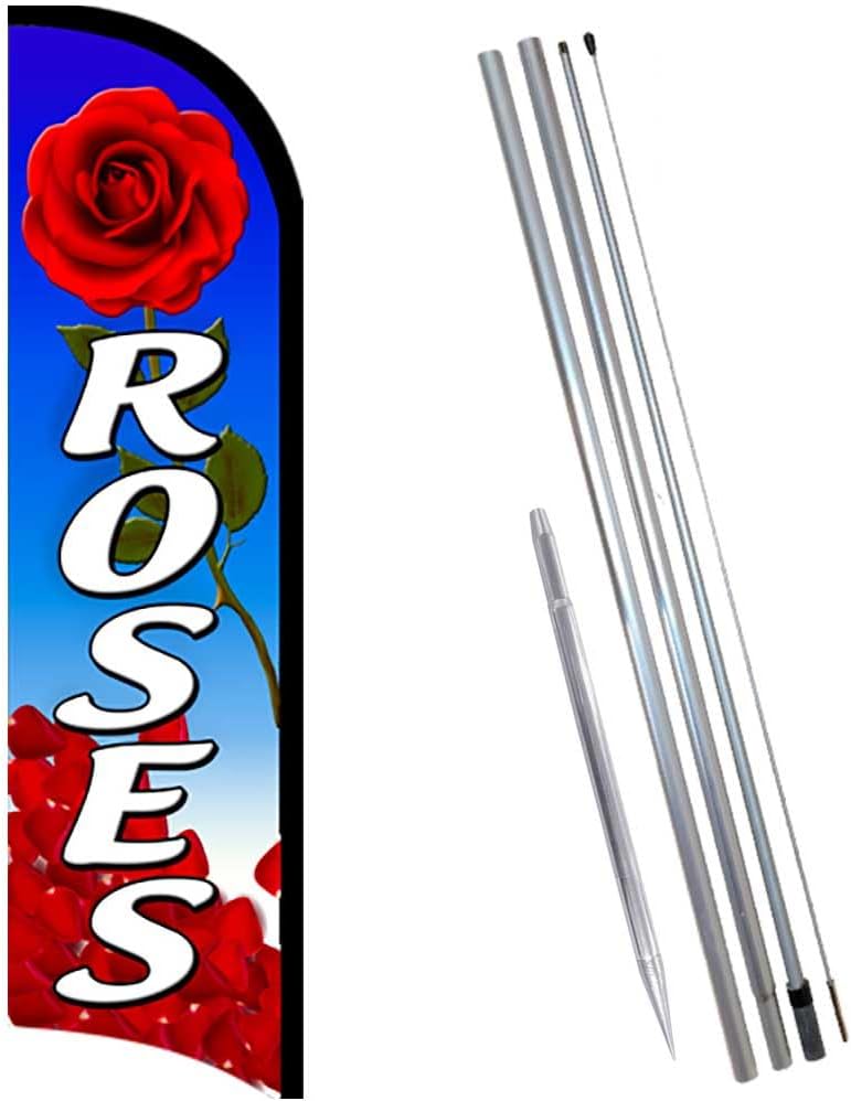 Roses Premium Windless Feather Banner Flag Kit (Flag, Pole, & Ground Mt)