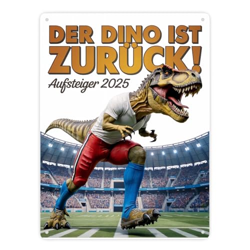 Hamburg Aufstieg 2025 Metallschild XXL in 28x38 cm - Der Dino ist Zurück! lustiges Fan-Geschenk für Hamburg-Anhänger
