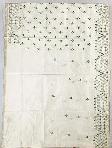 Image of Women's Hand Embroidered Cotton Silk Kantha Stitch Saree with Blouse Piece (SB430324 TWD74)