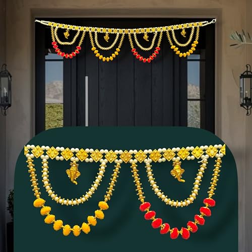 Image of iHandikart Decorative Beads Toran for Door Hanging | 40 Inch, Bandhanwar for Main Door Entrance, Traditional Wall Hanging for Home Decoration & Diwali Decor | Perfect Door Toran for Diwali Decoration