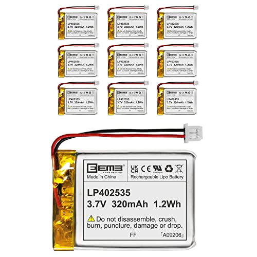 10X EEMB 3.7V 320mAh 402535 Rechargeable Lithium Polymer ion Battery Pack with Molex Connector UN38.3 (UL Certified for Cell) Make Sure Device Polarity Matches with Battery Before Purchase!