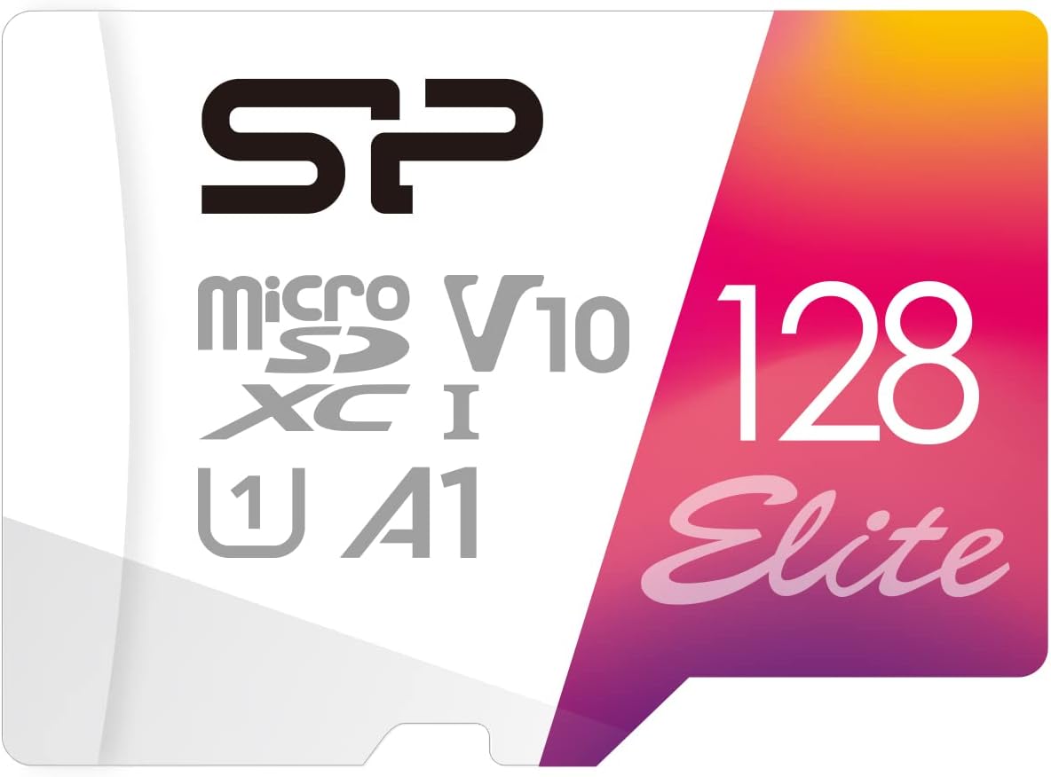 SP Silicon Power Silicon Power 128GB microSDXC UHS-I Micro SD Card with Adapter, Up to 100MB/s Read, Class 10 U1 V10 A1 Full HD Video microSD Memory Card, Elite Series