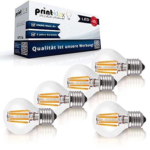 Print-Klex GmbH & Co.KG 5x LED Leuchtmittel Filament Klar in Birnenform klein G45 E27 4W 2700K Warmweiß Klar Retro Glühbirne Transparent