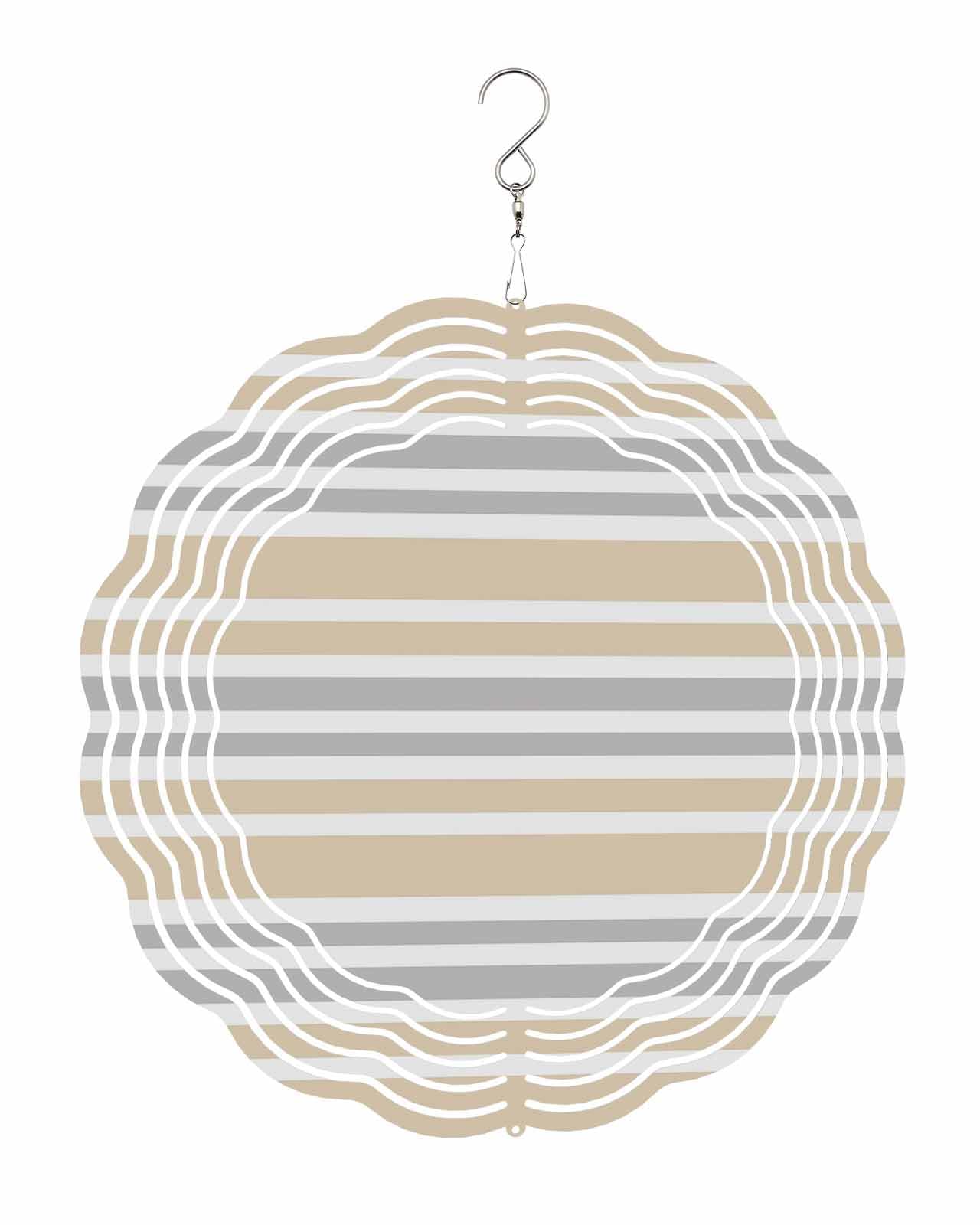 Stripe Wind Spinners, Retro Khaki Gray Hanging Wind Spinners for Yard and Garden 3D Stainless Steel Metal Sculptures Crafts Ornaments 10 Inch