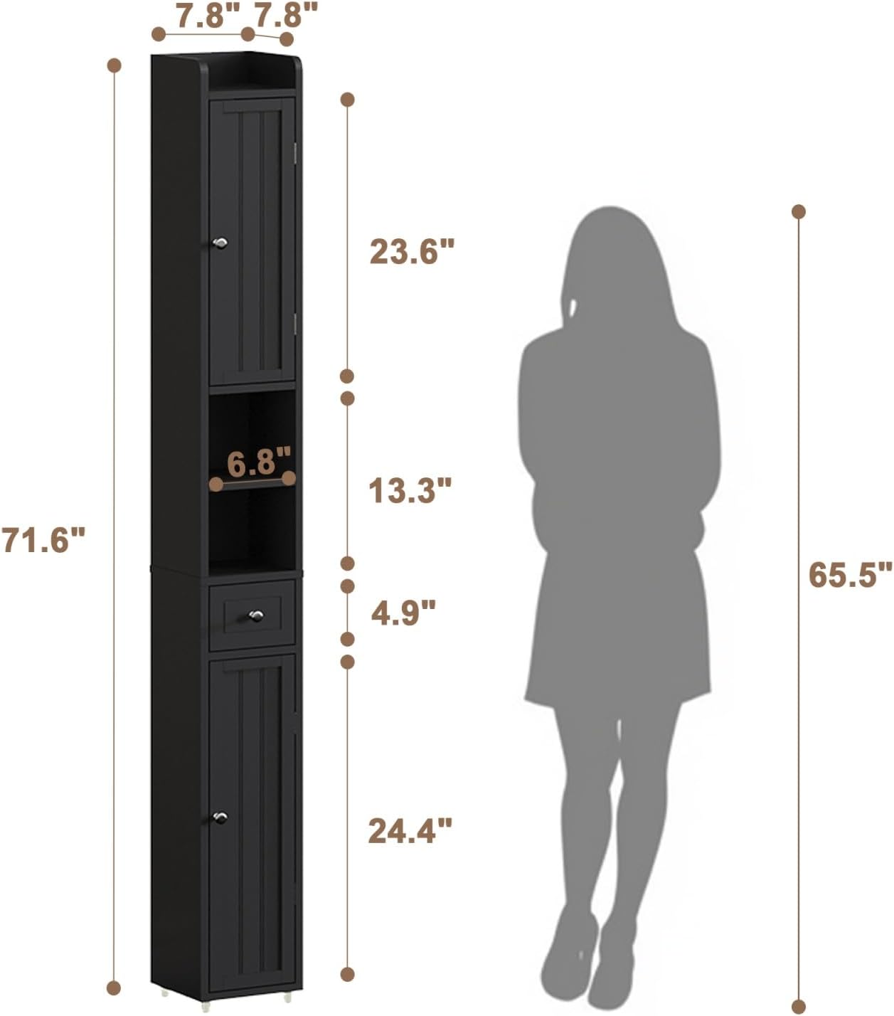 ChooChoo Narrow Bathroom Storage Cabinet with Adjustable Shelves, Tall Storage Cabinet with 2 Doors and 1 Drawer, Freestanding Cupboard for Small Spaces, Black