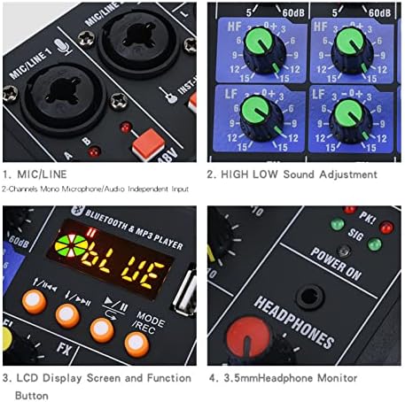 4 Channel Small Stereo Mixer, Mixer, Stereo Mixer with 2 Wireless Microphones Family Stereo Processor for Live Streaming