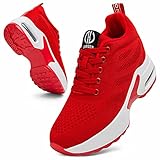  GURGER Keilabsatz Sneaker Damen Wedges Turnschuhe Frauen Sportschuhe Atmungsaktive Freizeitschuhe Rot 38 EU