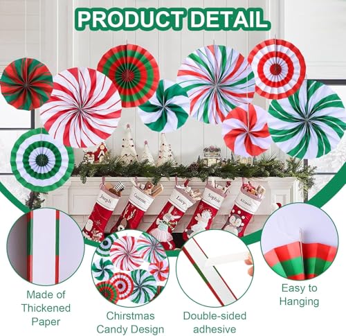 Image of Christmas Hanging Honeycomb Round Colorful Candy Paper Fans Decoration Winter Theme Tissue Paper Fan Garland for Shower Birthday Graduation Wedding Party Supplies 9 Count