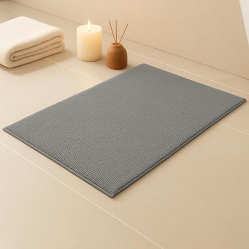 Alfombrilla baño antideslizante de secado rápido. Suave, absorbente y lavable. Ideal para mantener el suelo seco y seguro tras la ducha. Confort diario para toda la familia Gris moderno y minimalista