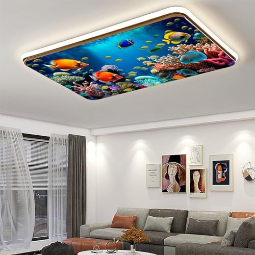 Image of 2 Pack Fluorescent Light Cover for Ceiling Light Classroom-Abyssal Fish Magnetic Light Cover Fluorescent Light Shade Panel, Decorative Film Filter for Reducing Harsh Glare Home Decorations