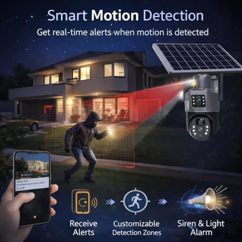 Image of DDLC 6MP Two Lens Solar Powered Outdoor Security Camera | 4G PTZ Camera for Home | Pan Tilt Zoom | Night Vision | Motion Detection | Solar Camera for Home Outdoor with Mobile App