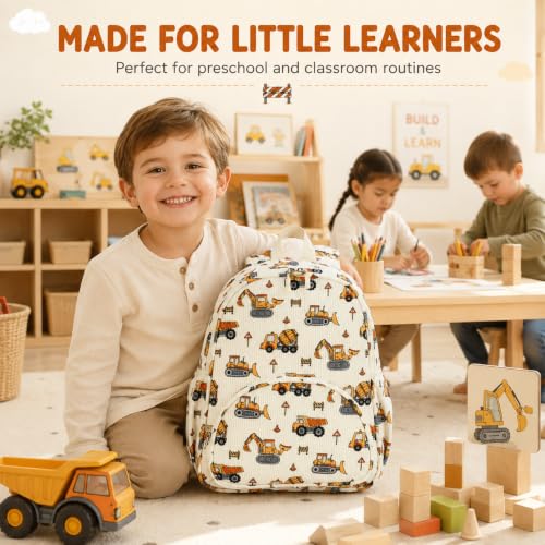 Image of LOIDOU Toddler Backpack Boys Kids Preschool Kindergarten School Backpack Book Bag for Daycare Nursery Travel (Construction Car, L)