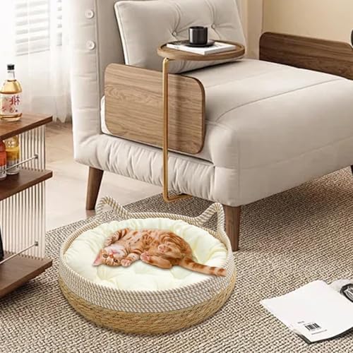 Panier de chat tissé haut de gamme lit de chat intérieur avec coussin