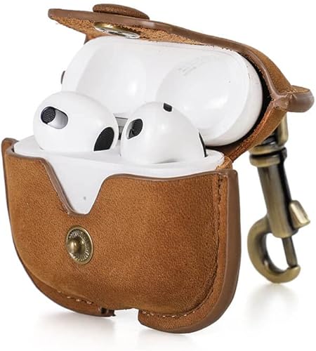 Hiram Crazy Horse - Funda de piel de vaca para AirPods de 3 generación, funda de viaje portátil para AirPods de 3 generación, color marrón