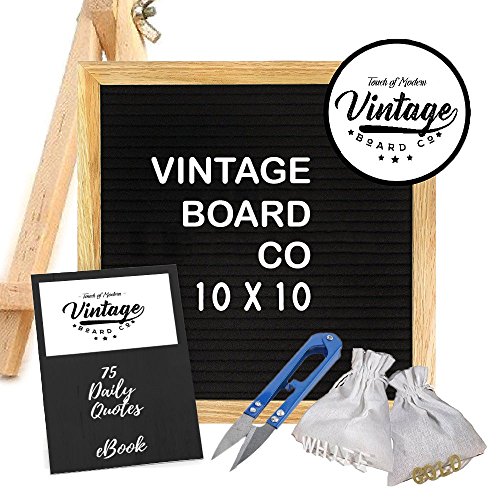 Letter Board: Felt Wooden Board 10 x 10, Changeable letters, Includes Stand, Free Ebook, and Tool, Vintage Board Co.