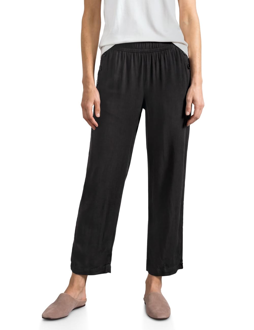 Street One Women's High Waist Wide Leg Trousers in Loose Fit 3818387, Black, 40W x 26L