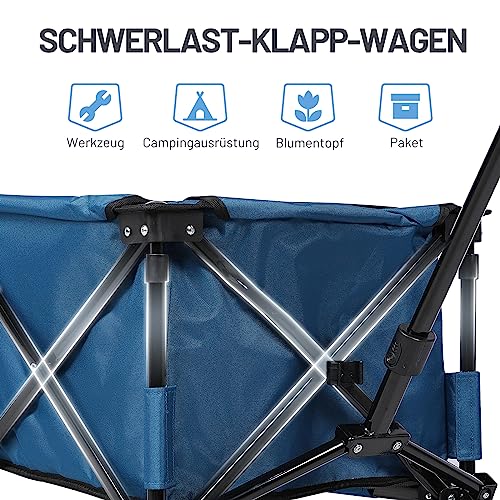 TIMBER RIDGE Bollerwagen Faltbar XXL Strandwagen mit Seitentasche Getränkehalter verstellbarem Griff,Transportwagen für Alle Gelände,Draussen Camping Einkaufen, 100kg Belastbarkeit – Bild 7