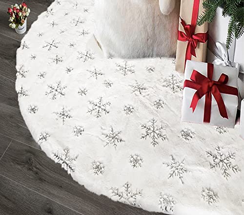 AOGU-48-Inch-Sequin-Faux-Fur-Christmas-Tree-Skirt-Decoration-for-Merry-Christmas-Party-White-Plush-Silver-Sequin-Snowflake-Xmas-Christmas-Tree-Skirt-Decorations AOGU 48 Inch Sequin Faux Fur Christmas Tree Skirt Decoration for Merry Christmas Party White Plush Silver Sequin Snowflake Xmas Christmas Tree Skirt Decorations