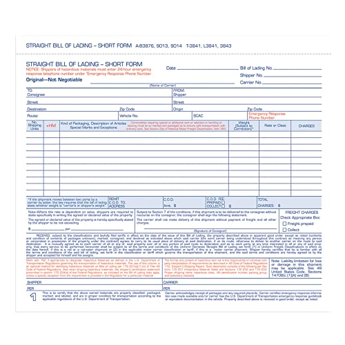Adams Bill of Lading Short Form, 8-1/2 x 7-7/16 Inches, White, 3-Part, 250-Count (B3876) by Adams - Used condition - US$16.64