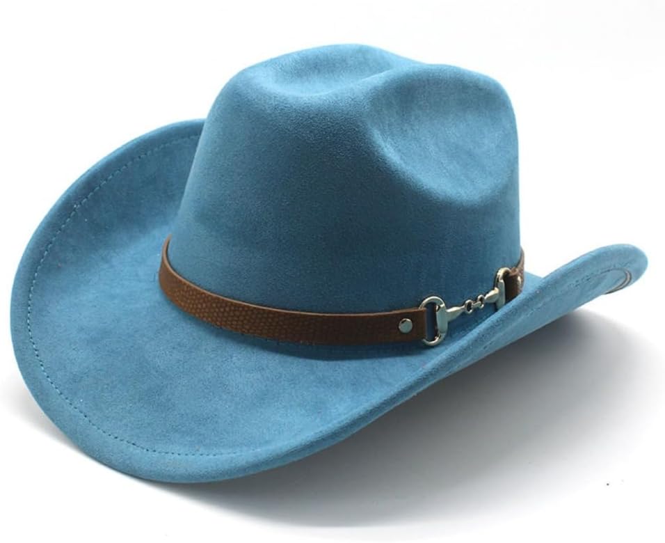 Western Cowboy Hat, Orange, Faux Suede Material, Brown Leather Band with Chain Detail