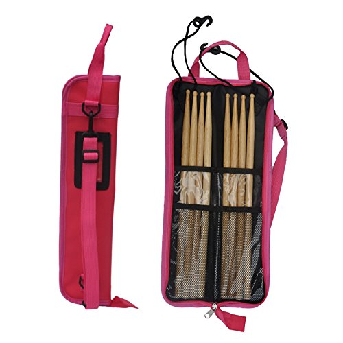 EaseIcon Weather Resistant Fabric Drumstick Case Cover Drum Stick Bag with Shoulder Strap - Pink - Thumbnail 4