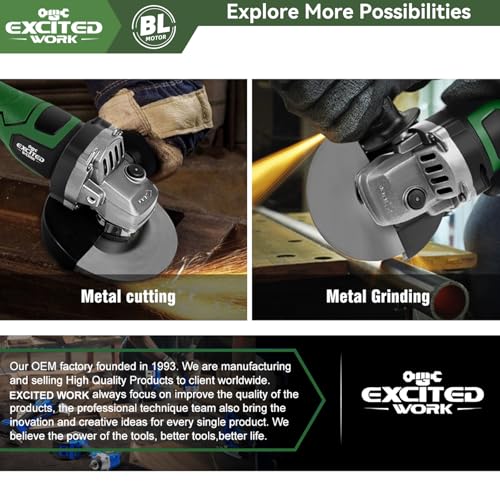 Excited Work Cordless Angle Grinder, 20V 5 inch Electric Grinder Power Tools with 2 X 4.5Ah Battery, Adjustable Handle,Brushless Motor for Polishing, Grinding & Cutting