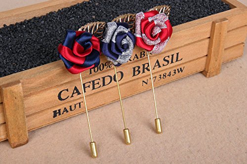 Flairs New York Gentleman's Essentials Premium Handmade Flower Lapel Pins (Pack Of 1 Pin, Crimson Red/Blue [Gold Leaf]) #TOP5