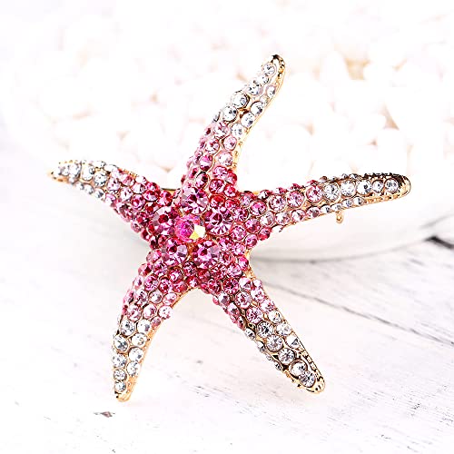 Image of Fashion Color Starfish Inlaid Rhinestones Alloy Brooch Pins Women Girls Accessories