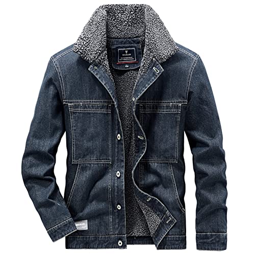 Veste d'hiver à capuche homme contre le vent froid manteau denim rétro chaud noir XXXL