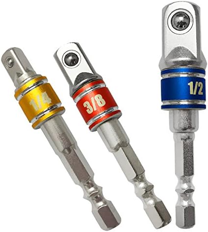 3Pcs Power Hand Tools Sockets Adapter sets, Hex Square Nut Driver Drill Impact Socket Extension Bit Adapter Socket Wrench Adapter Set 1/4" 3/8" 1/2" Drive (3Pcs Sockets Adapter)