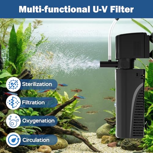 Image of Aquarium U-V Filter for Green Water, Fish Tank Filter with U-V Light & Timer, Turtle Tank Filter with Dual Outlet & Aeration, for 10-30 Gallon Freshwater & Saltwater