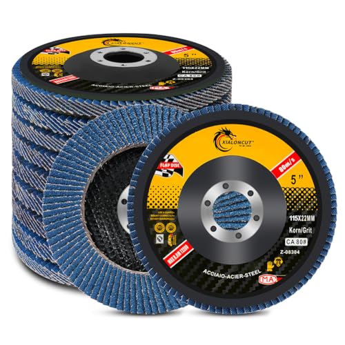Flintronic 10 Piezas Discos Abrasivos para Amoladora Angular, Disco Láminas 115mm Grano 40/60/80/120, T27 Disco Láminas, Óxido de Aluminio, para Acero Inoxidable, Metal/Acero Y Madera